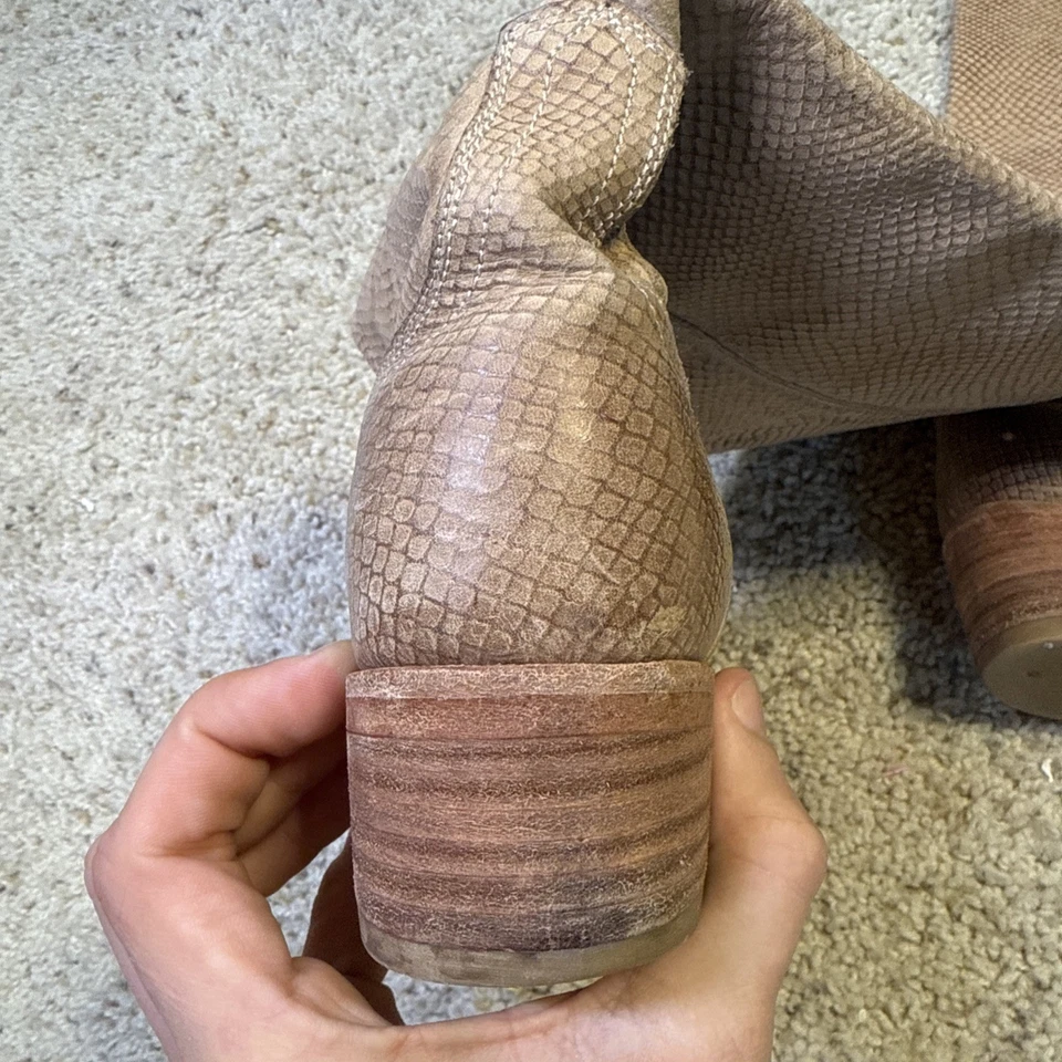 Miz Mooz 皮革及膝西部牛仔靴棕褐色女式 7 码 — 第 3/4 张图片