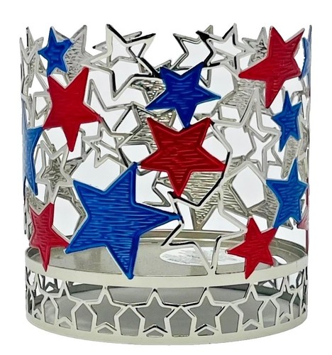 New! Bath and Body Works RED, BLUE, & SILVER STARS 3-wick Candle Holder Sleeve