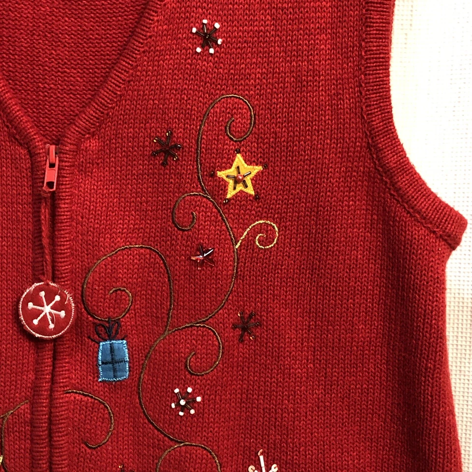 Винтажный Ким Роджерс уродливый Рождественский свитер кардиган жилет красный большой северный олень XL - Изображение 4 из 4