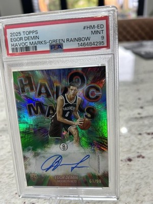 Egor Demin Topps 2025 Havoc Marks Green Rainbow Auto Rookie PSA 9 61/99 POP 1