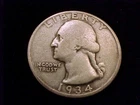 1934-D Washington Quarter, Very Good Grade.