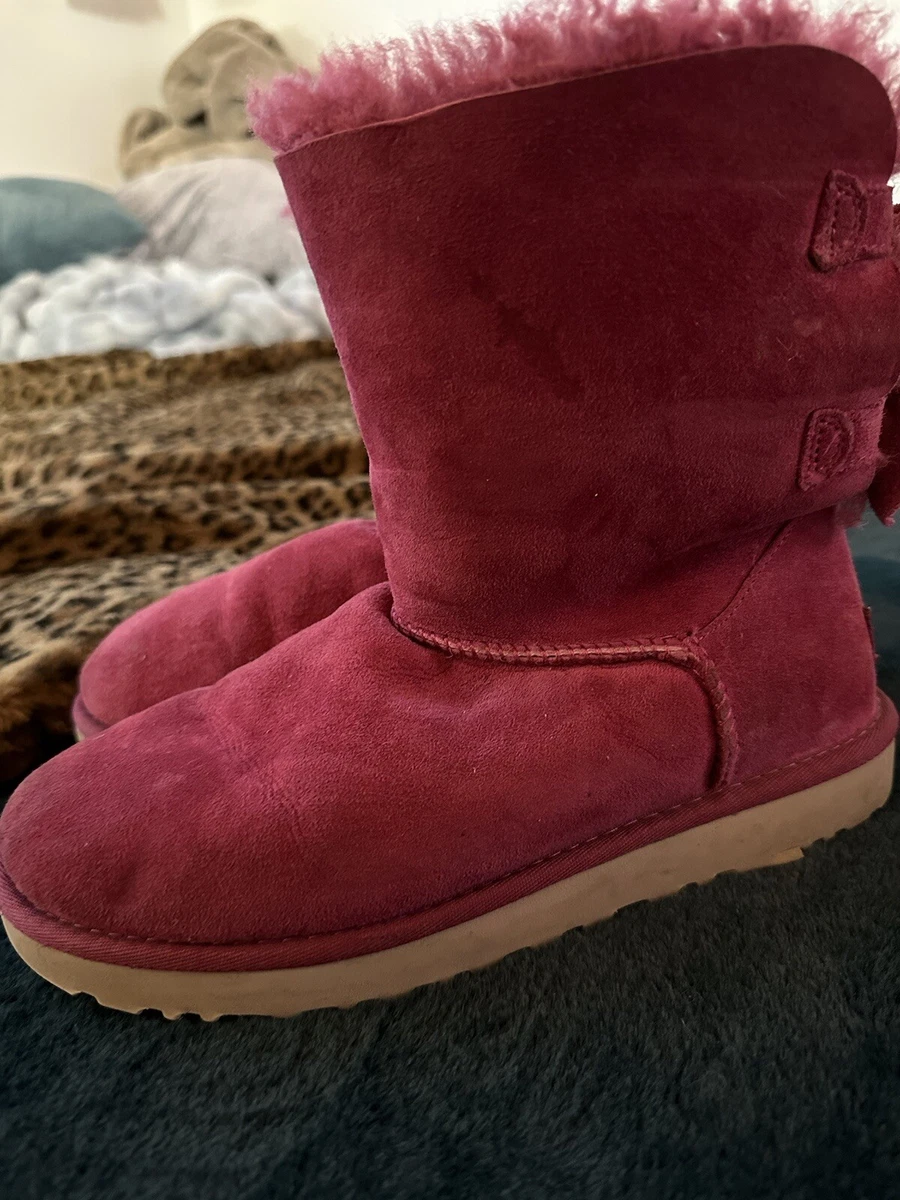 UGG Mini Bailey Bow II Boots Women Size 6 Pink/Red Rare Color