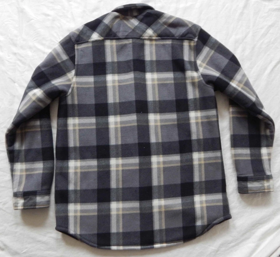 Camisa acolchada de trabajo a cuadros gris negra forrada de franela polar - mediana aislada para hombre Foto 3 de 4