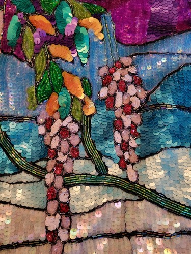 VTG 80s Past Times Wisteria Tiffany Stained Glass Sequin Beaded Jkt Sz L NWOT - Picture 13 of 16