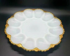 Vintage Anchor Hocking Fire King Relish Tray/Deviled Egg Plate Gold Trim 