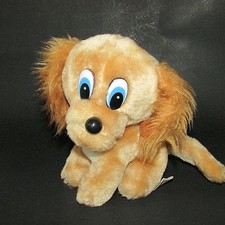 Brechner vintage plush puppy dog tan shaggy ears blue eyes cocker spaniel