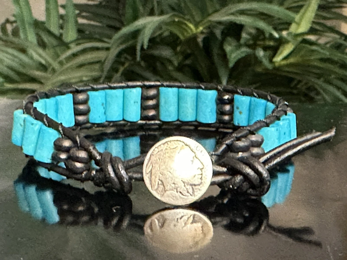 Mens turquoise deals leather bracelet