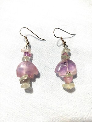 FLUORITE ZUNI BEAR FETISH BEAD Green Purple STACKED