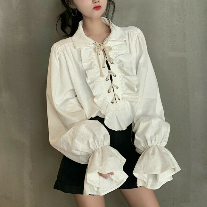 Romwe Ruffle Top STATE Long Sleeve Crew Neck Ruffle Polka-Dot