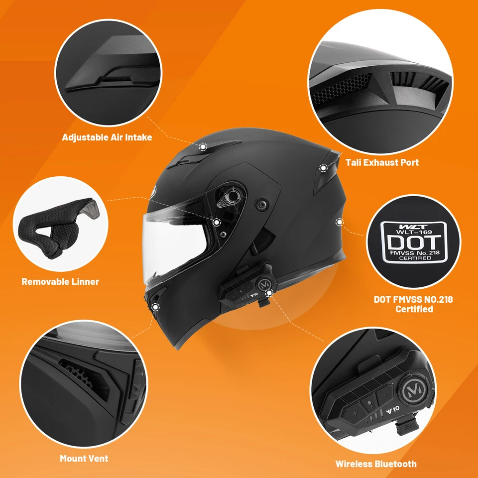 DOT Auriculares Motocicleta Bluetooth Casco Modular Doble Visera Abatible Cara Completa ATV Foto 3 de 4