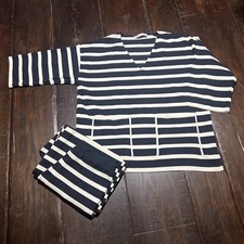 Zara Knit Set Black White Stripe V Neck Top Crop Pants Sz S Top Sz XS Exc Cond