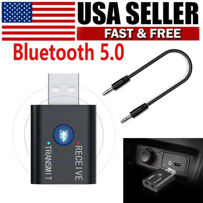 Bluetooth 5.0 2in1 USB Audio Transmitter Receiver Adapter Wireless USB 3.5mm Aux