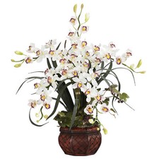 Cymbidium W/Decorative Vase Silk Arrangement White Floral 30"H