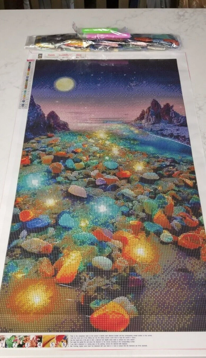 LARGE DIAMOND PAINTING KIT COLORFUL BEACH ROCKS  FULL DRILL ROUND 40X70 CM