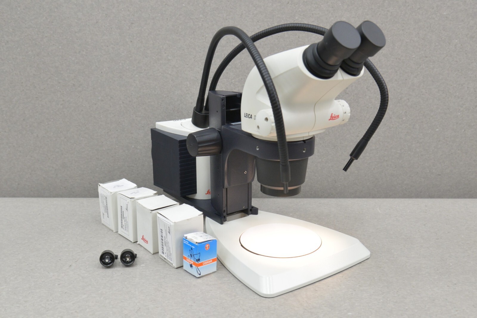 Leica S4E Stereo Zoom Microscope w/ L2 Dual Gooseneck Light Source eBay
