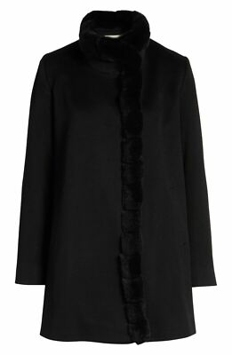 $1400 FLEURETTE Loro Piana Wool Car Coat with Genuine Rex Rabbit