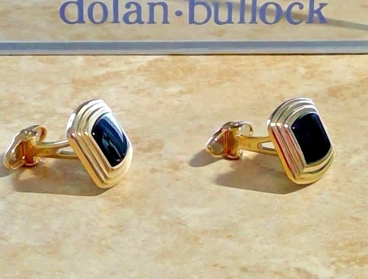 Dolan BULLOCK 14K gold & ONYX CUFFLINKS  kcl102100 usa made 9.2 g usa  - Image 2 of 4