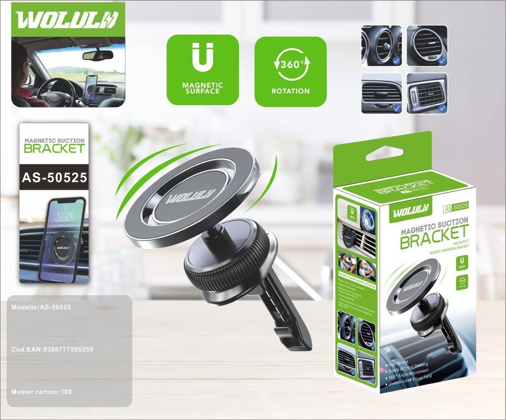 x WOLULU AS-50525 Supporto Magnetico Auto Bocchette Aria Rotazione 360°