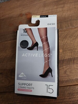 TU Woman 2 Pairs Small Nearly Black 15 Denier Active Legs Tights