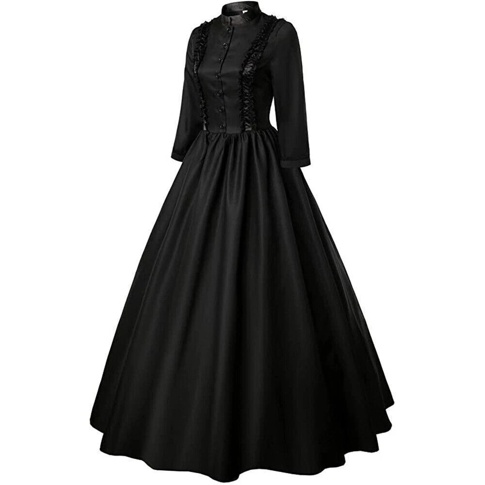 Women Retro Cosplay Stand Collar Dress Ballgown Gothic Dress Xs-4xl sz - Image 4 of 4