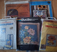 Vintage Needlepoint Pillow Kits / SPORTS - Floral - Patriotic / 4 Choices
