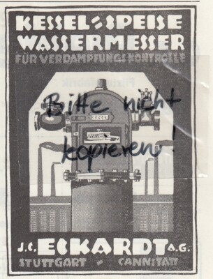 Stuttgart-Cannstatt, Advertising 1926, J. C. Eckardt AG Boiler Water Meter