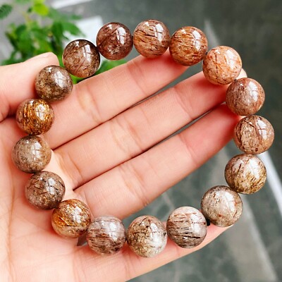 12.5mm Natural Red Gold Rutilated Super 7 Quartz Crystal Beads Bracelet B438