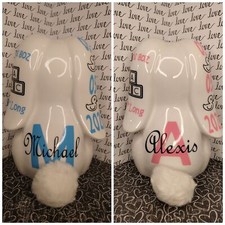 Personalized Porcelain Bunny Piggy Bank Newborn Birth Gift Baby Shower Keepsake