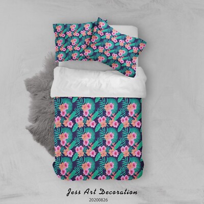 3D Flower Leaves Flora Pattern Quilt Cover Set Bedding Sets Pillowcases Queen 30