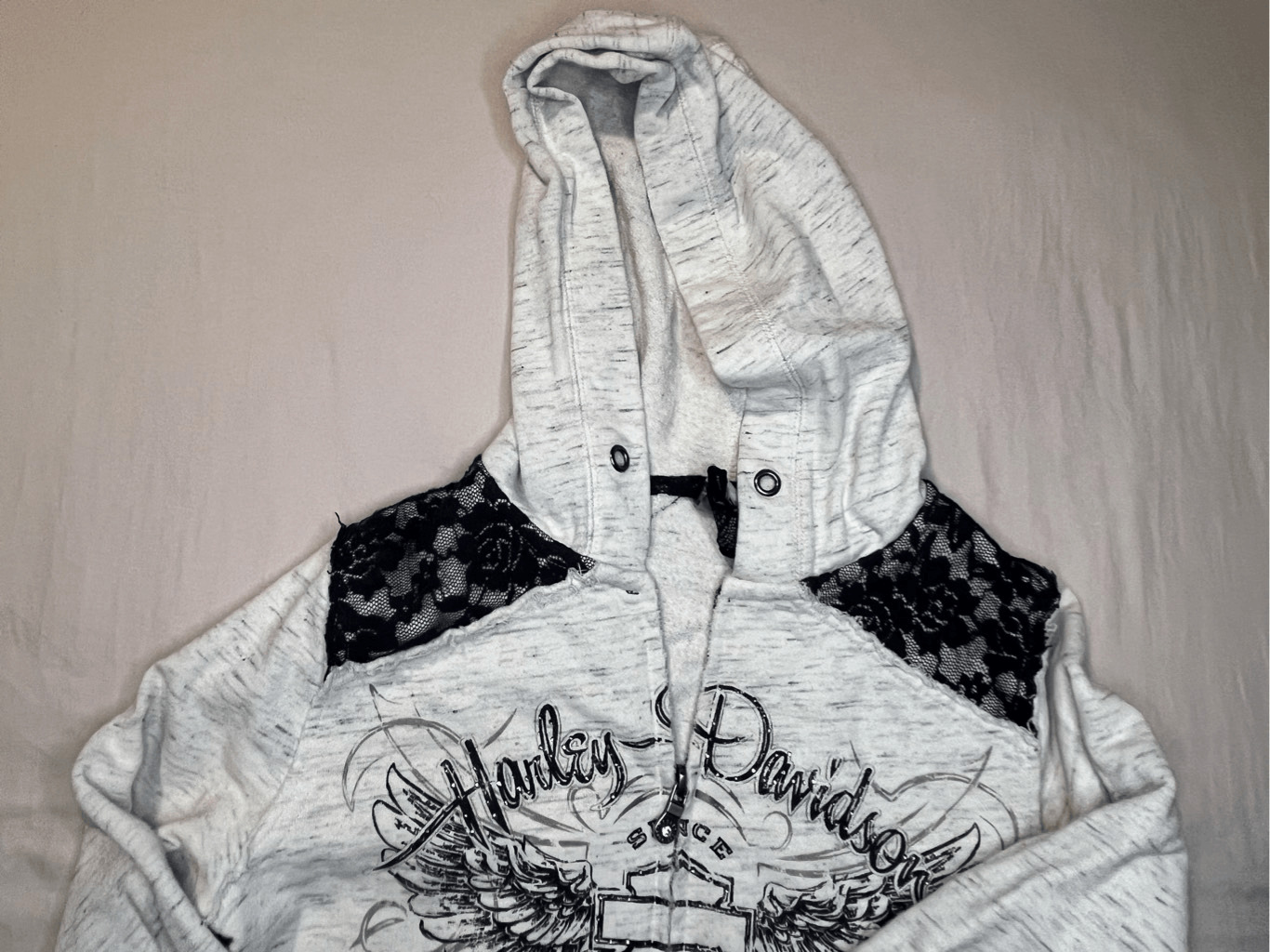 Harley Davidson hoodie white speckled black lace.… - image 13