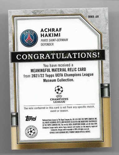 2021-22 Topps Champions League Museum Jersey Card :Achraf Hakimi #02/50