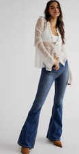 NWT Free People Penny in Blue Denim Pull-on Stretch Flare Jeans Sz 29