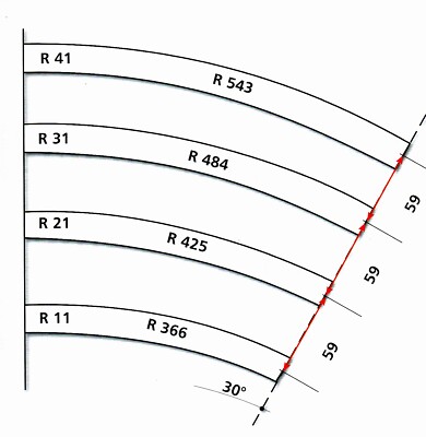 TILLIG 85141 HO Scale Curved Track R 425 - 30°
