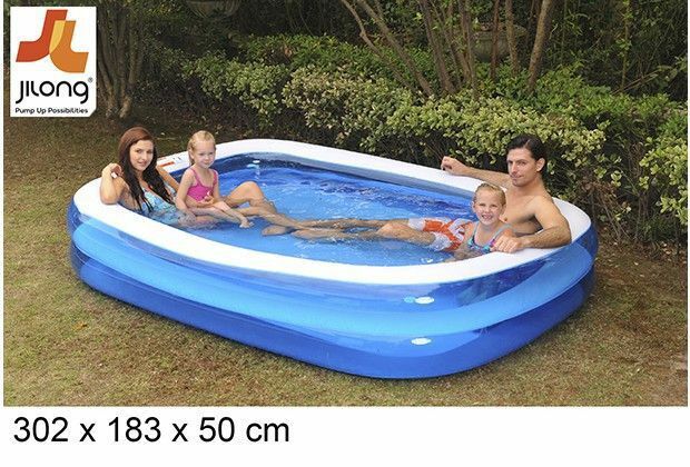 Piscina Rectangular Hinchable sobre el Suelo Niños Jardín 302x183x50cm Dfh