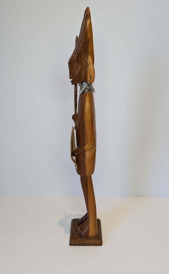 Vintage Wood Carved African Tribal Statue Figure Warrior With Shield