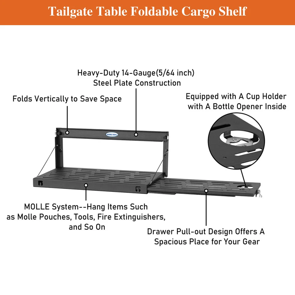 Складная грузовая полка Hooke Road для заднего борта подходит для Jeep Wrangler JK 15+ - Изображение 2 из 4