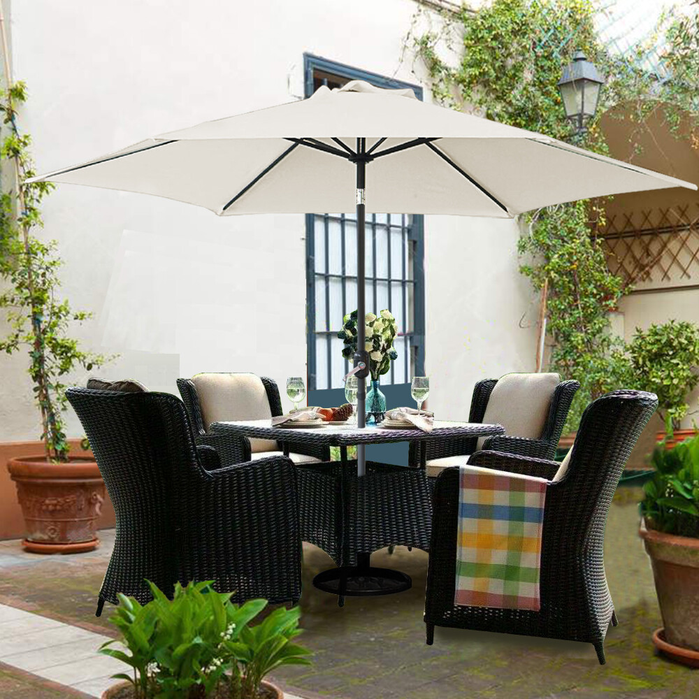 3M Garden Patio Parasol Outdoor Sun Shade Round Umbrella with Tilt Crank Cream