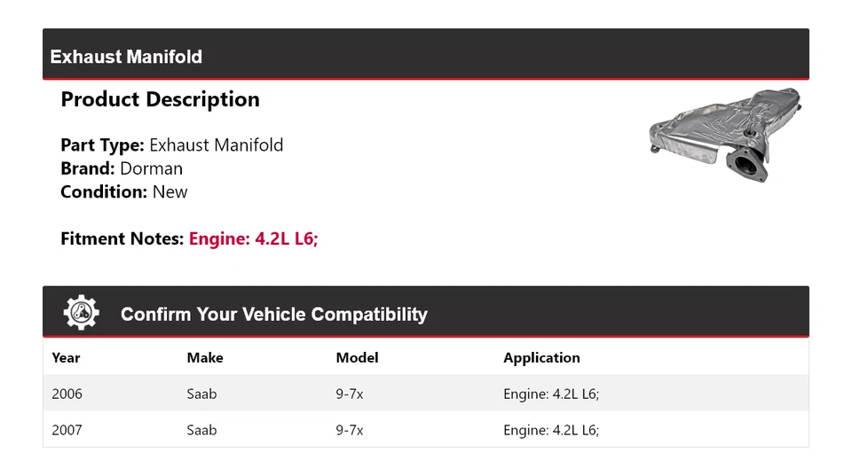 Colector de escape Dorman para Saab 9-7x 2006-2007 4,2 L L6 Foto 2 de 4