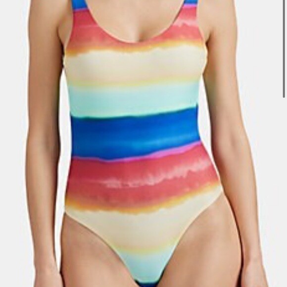 Onia Rachel One Piece Multi Rainbow Color Striped Dip Dye