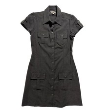 Speechless Gray Shirt Dress Button Front Utility Mini Collared Pocket