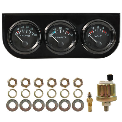 2'' 52Mm Triple Gauge Set (Oil Pressure +Water Temp + Voltmeter) 3 In 1 Car Meter