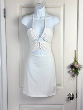 Glamorous Care White Jersey Cotton Cutout Halter Tie Dress Sz 6