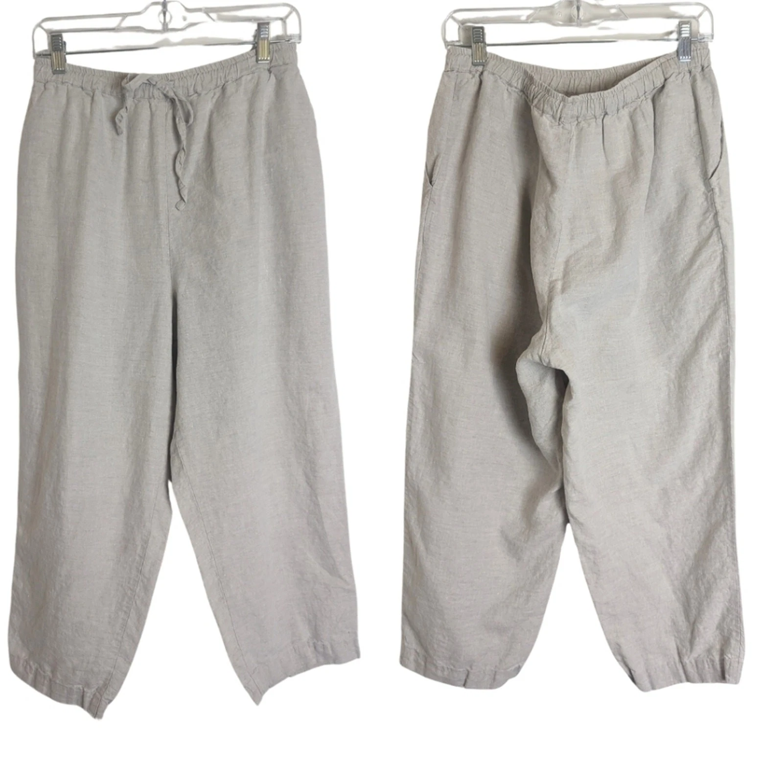 90's Peter Martin Linen Lagenlook Capri Khaki Pants Pockets Women's 14