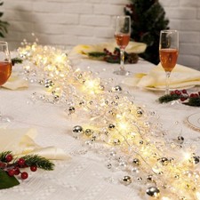 12 Ft Christmas Glitter Gem Garland with Light Crystal Beaded Ice Wire Clear ...