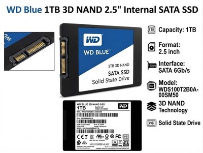 Western Digital WD Blue 3D NAND SATA, 1TB, 2.5'' Internal SSD 100% Health