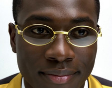 Men's Hip Hop Clear Lens Vintage Oval Gold Frame Retro Wood Grain Glasses