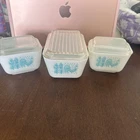 3 - Pyrex Amish Rooster Butterprint Turquoise 0501 Refrigerator Dishes w/Lids