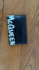 McQueen Black/White Leather Logo Card Holder Men's Pocket Style