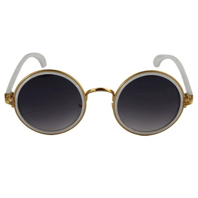Lunettes de soleil rétro rondes or et blanc - Photo 1/4