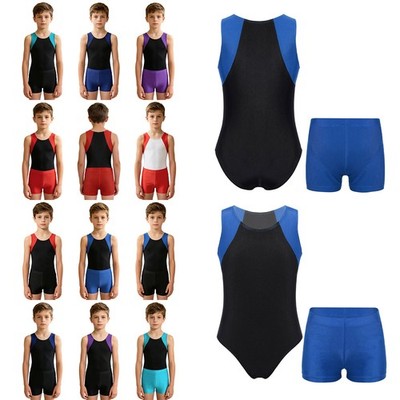 Boys Tank Ballet Unitard with Shorts Tumbling Dance Gymnastics Leotards Biketard